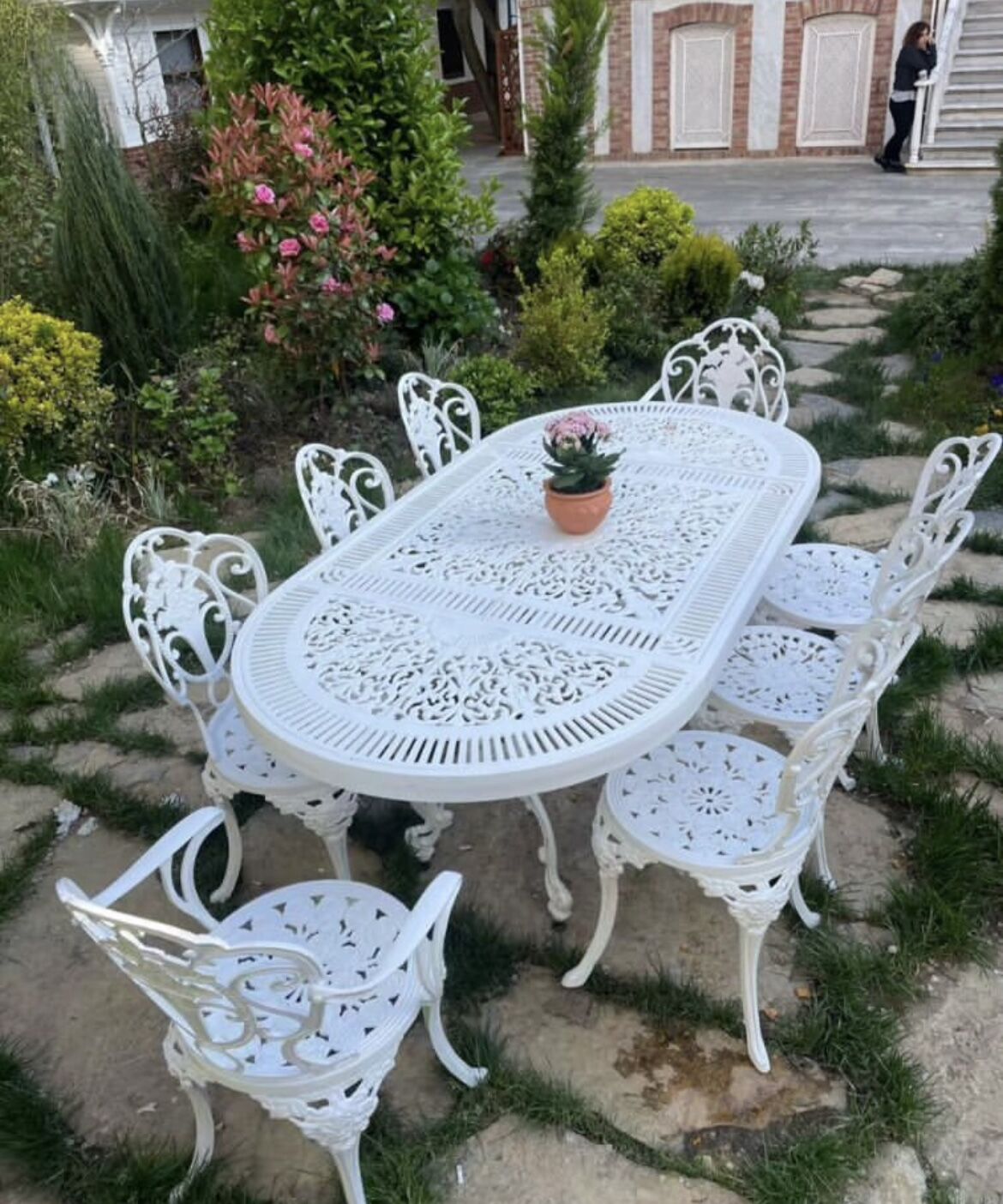 Bahçe büyük masa sandalye takım beyaz renk