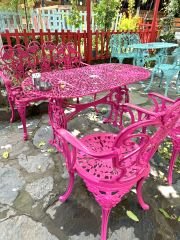 Ferforje bahçe takımı döküm pembe renk