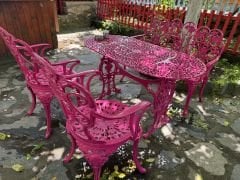 Ferforje bahçe takımı döküm pembe renk