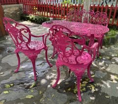 Ferforje bahçe takımı döküm pembe renk
