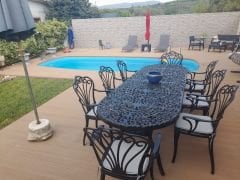 Oval masa en büyük kuğu 271cm x90 cm sandalyeli takım