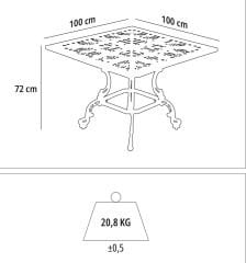 Döküm masa 100 cm Pro model kare