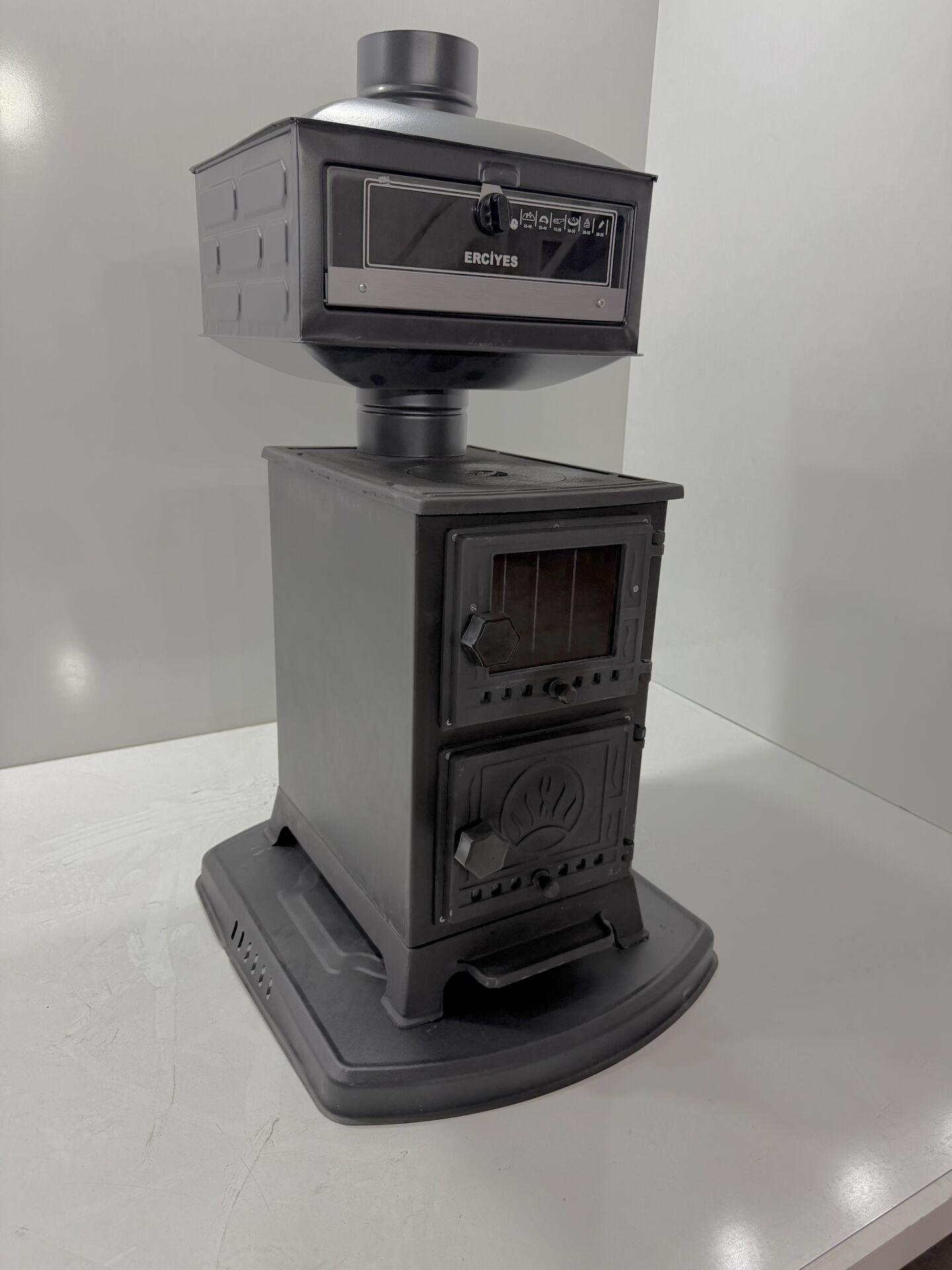 Kurbağa soba camlı kapak-fırınlı-alt tepsili