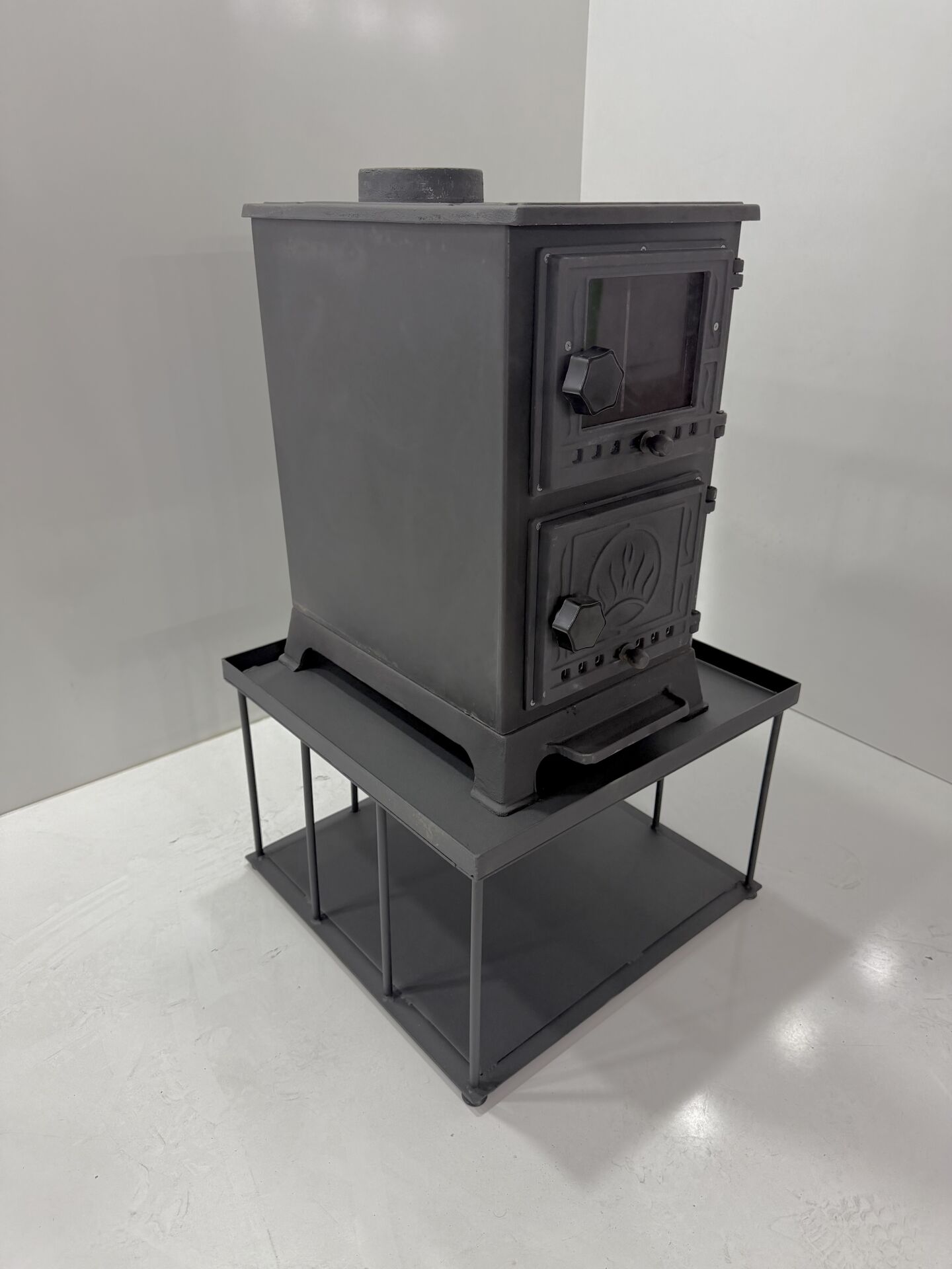 Kurbağa soba camlı kapak-yüksek alt tepsili