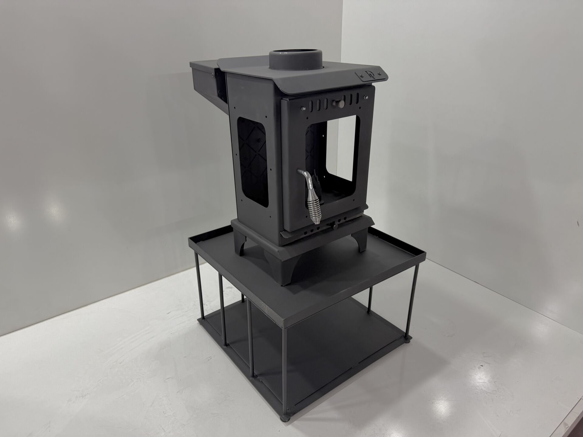 Pelet şömine soba-Yan camlı şömine-Kamp sobası-Küçük Model yüksek altlıklı