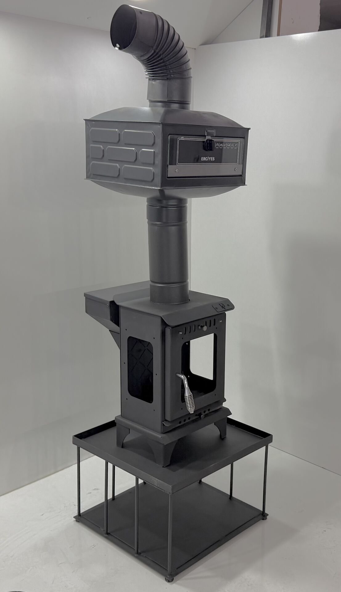 Pelet şömine soba-Yan camlı şömine-Kamp sobası-Küçük Model yüksek altlıklı fırınlı