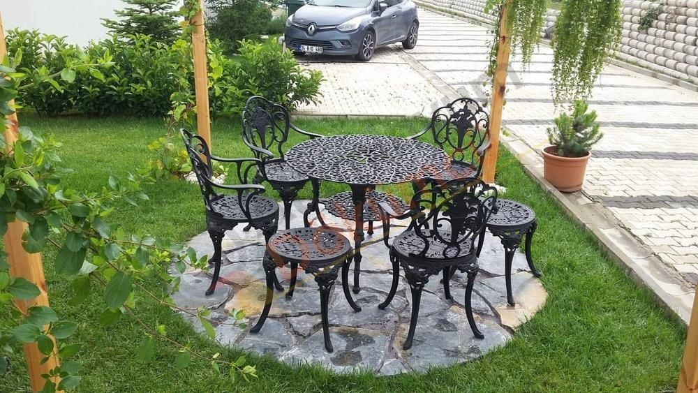 Döküm sandalye güllü masa takım