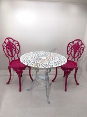 Döküm 75 cm karışık masa 2 sandalye
