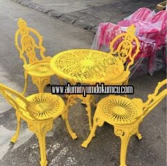Padişah sarı 4 sandalye 1 65 çap osmanlı masa