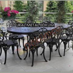 Döküm masa oval güllü sandalye takım