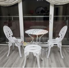 Osmanlı beyaz 2 sandalye 65çap masa 1 tabure