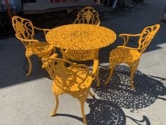 Döküm Sarı takım 100 cm masa güllü sandalye