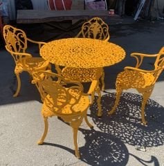 Döküm Sarı takım 100 cm masa güllü sandalye